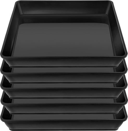 Square Plant Saucer 12 Inch 5 Pack, Plastic Plant Water Dray Tray, Flower Pot Saucers, Square Planters for Indoors and Outdoors Plants, Garden Saucer for Plant Pots Black.