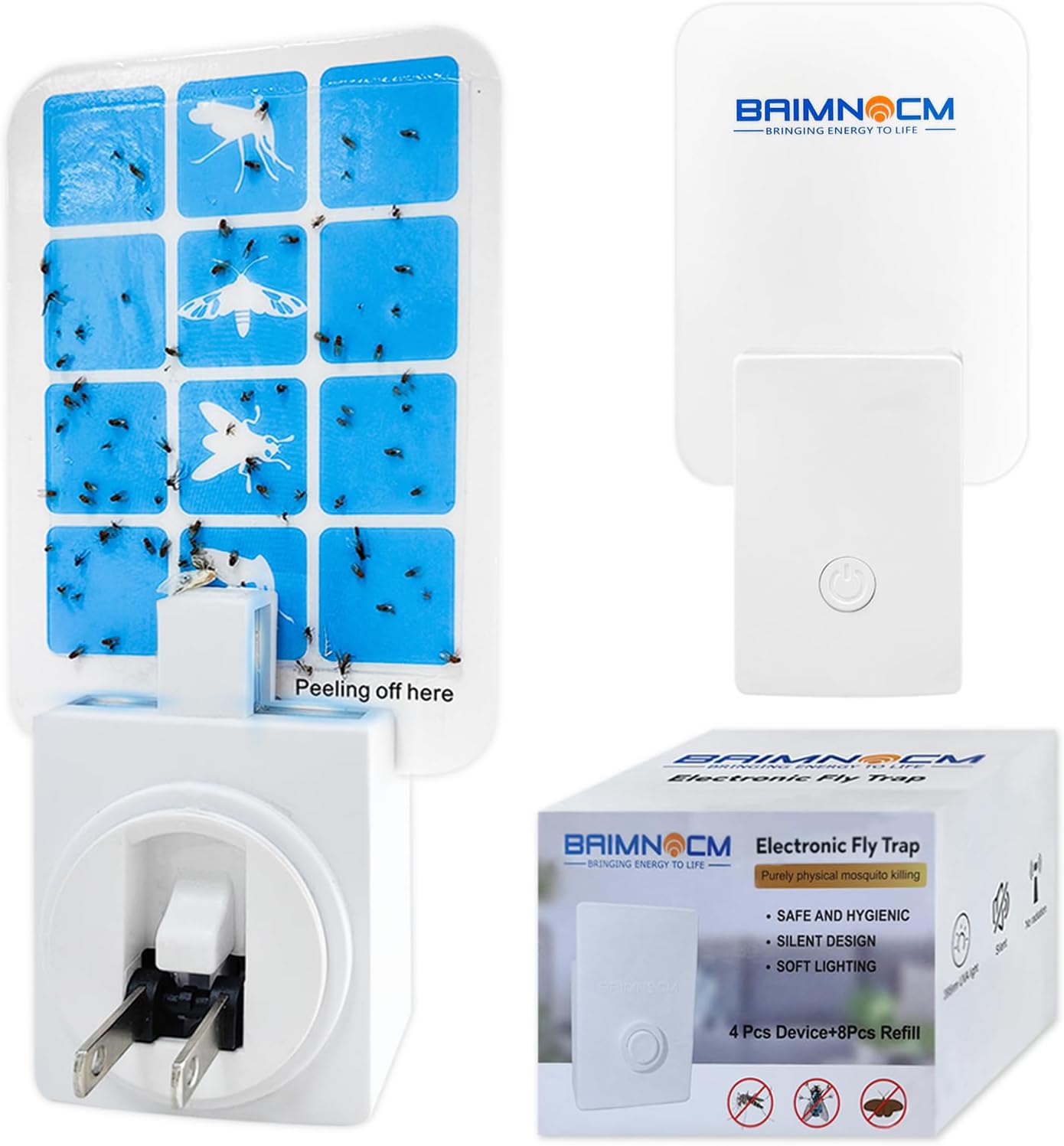 Blue Light Bug Catcher Indoor Plug in, Gnat Traps for House, Indoor Fly Trap for Fruit Fly, Moth and Mosquito, Flying Insect Catcher, 4 Device+8 Refills
