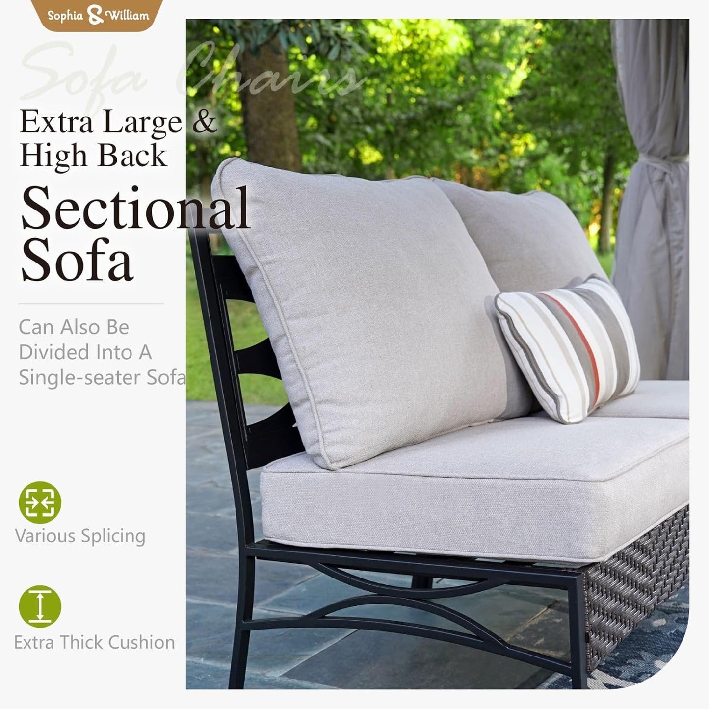 Sophia & William 6 Piece Patio Furniture Set, Half-Moon Curved Outdoor Sofa, Wicker Rattan Outdoor Conversation Sets,Beige