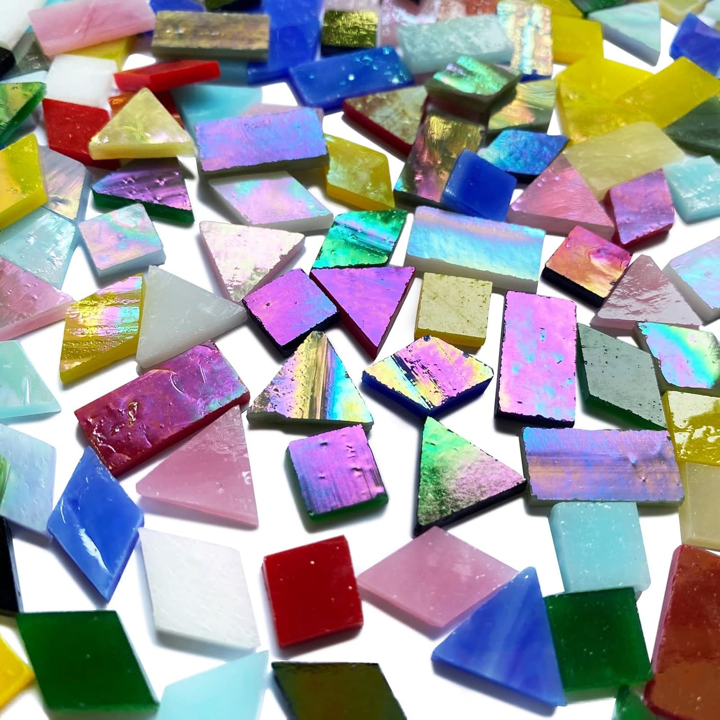 510 Pieces Iridescent Glass Mosaic Tiles for Crafts, Mixed 4 Shapes Colorful Stained Glass Pieces Supplies for Mosaic Projects, KALUCION Mosaic Kit for Adults, Assorted Rainbow Colors