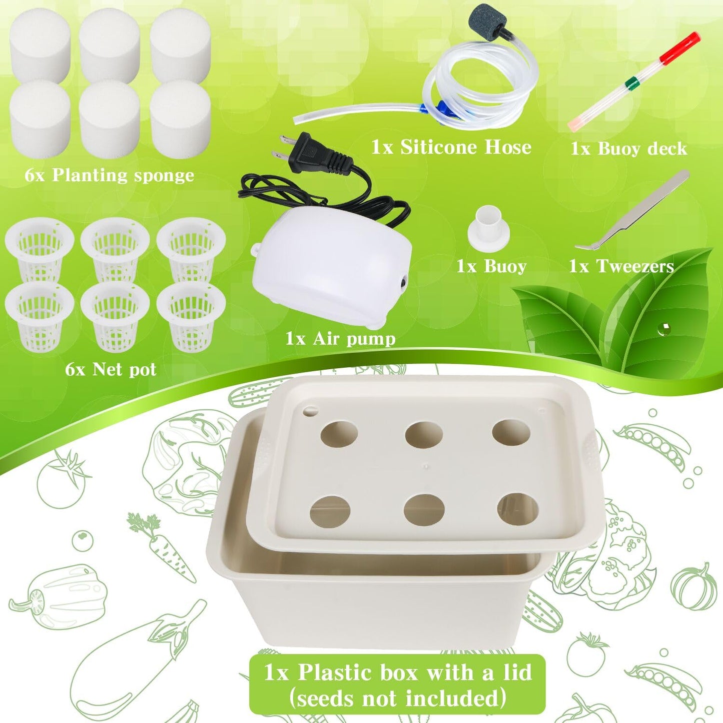 Hydroponics Grower Kit DIY Self Watering Indoor Hydroponics Tools Hydroponic System Planting Container Include Aquarium Air Pump Buoy Planting Box