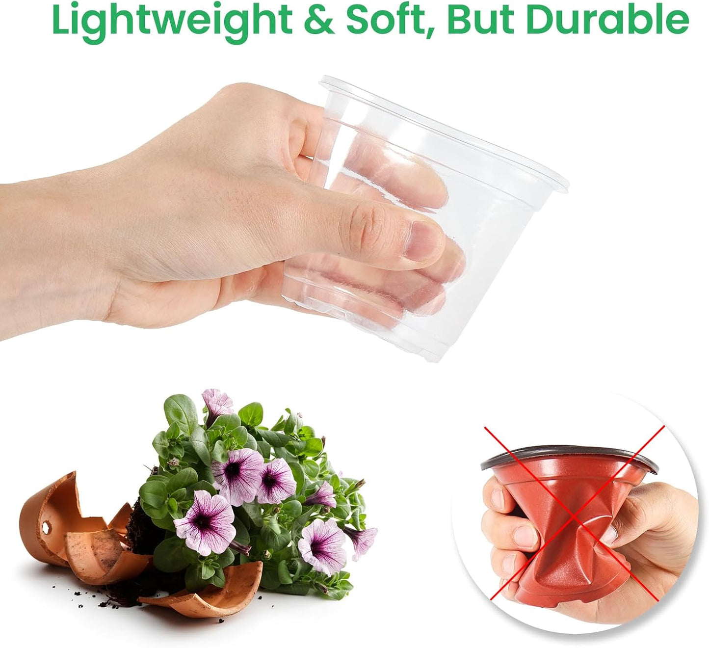 36 Packs 5/4/3.5 Inch Reinforced Clear Nursery Pots with Drainage Hole, Transparent Variety Pack Plastic Plant Pot Seedling Planter Seed Starter Flower