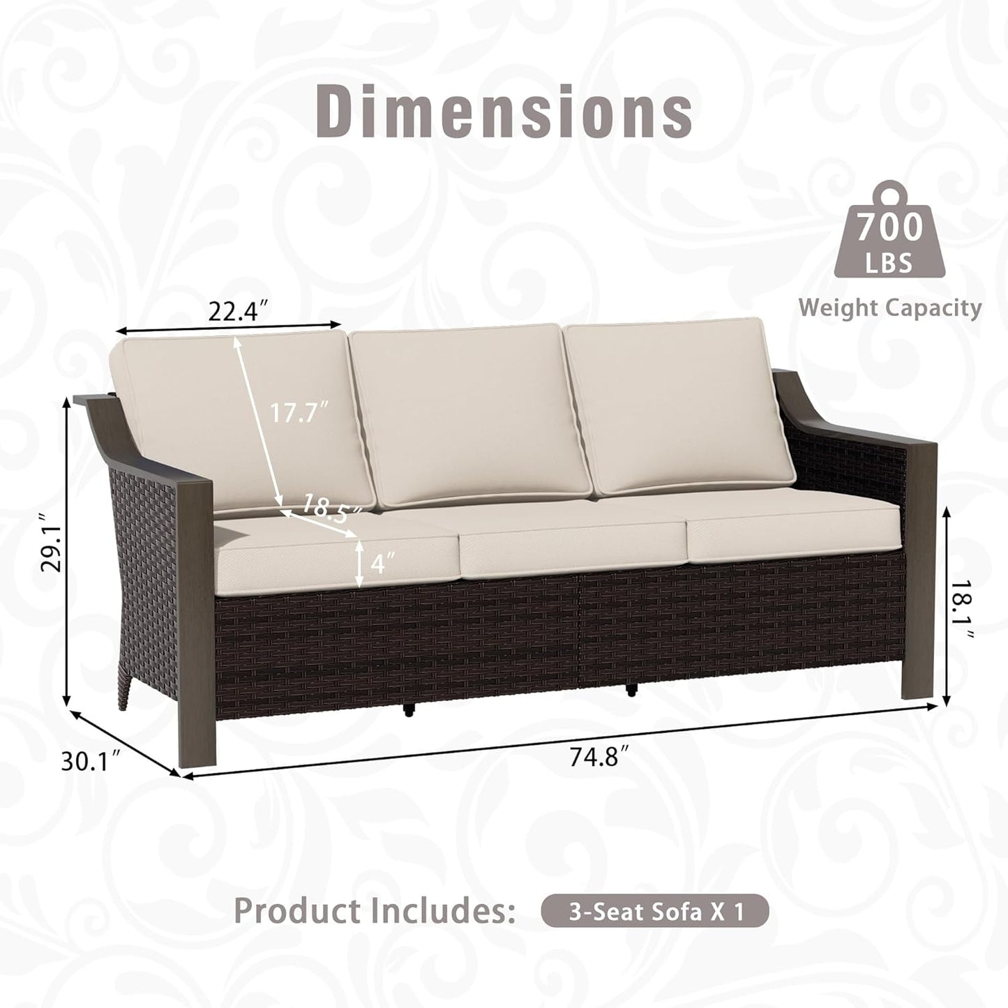 3 Piece Wicker Patio Conversation Set, All-Weather Use Outdoor Wicker Sofa with 2 PE Rattan Swivel Chair, Removable Water-Resistant Cushion, Ideal for Porch, Backyard, Balcony, Poolside, Beige