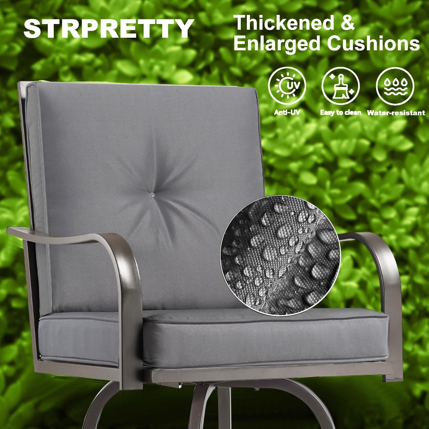 Patio Swivel Bar Stools Set of 6, Outdoor Bar Height Patio Swivel Chairs with Cushion for Garden Balcony Backyard (Grey)