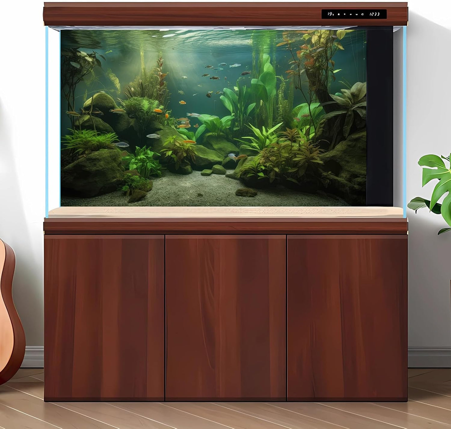 Under The Sea Aquarium Background Underwater Aquatic Plants Fish Tank Background Tropical Fish Rock with Moss Terrarium Background Undersea Green Grass with Sunbeams Terrarium Background 36x24in