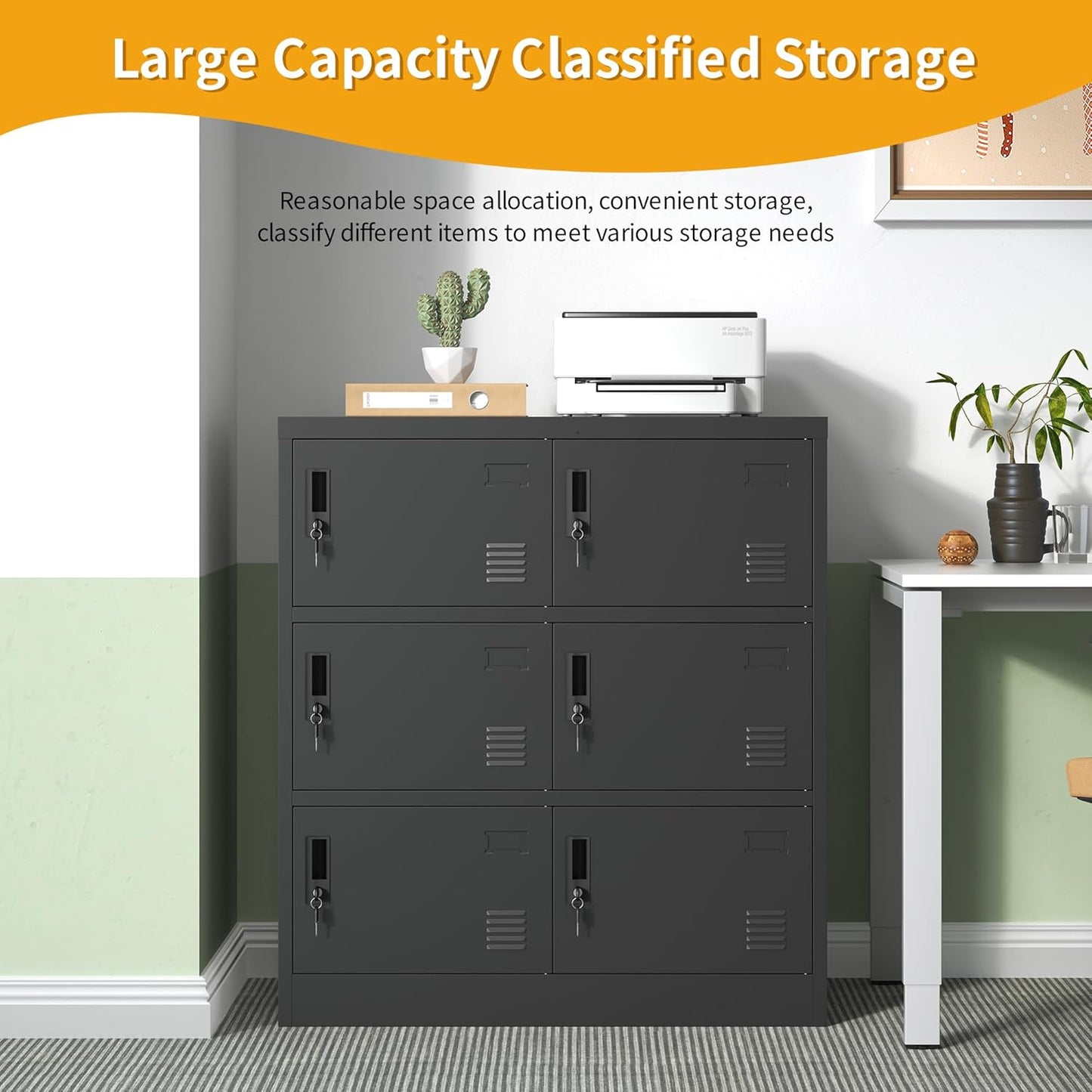 Metal Lockers for Employees, Storage Employee Locker, 72" Storage Lockers with Shelves Steel Cabinet for Home (Black, 6 Door)