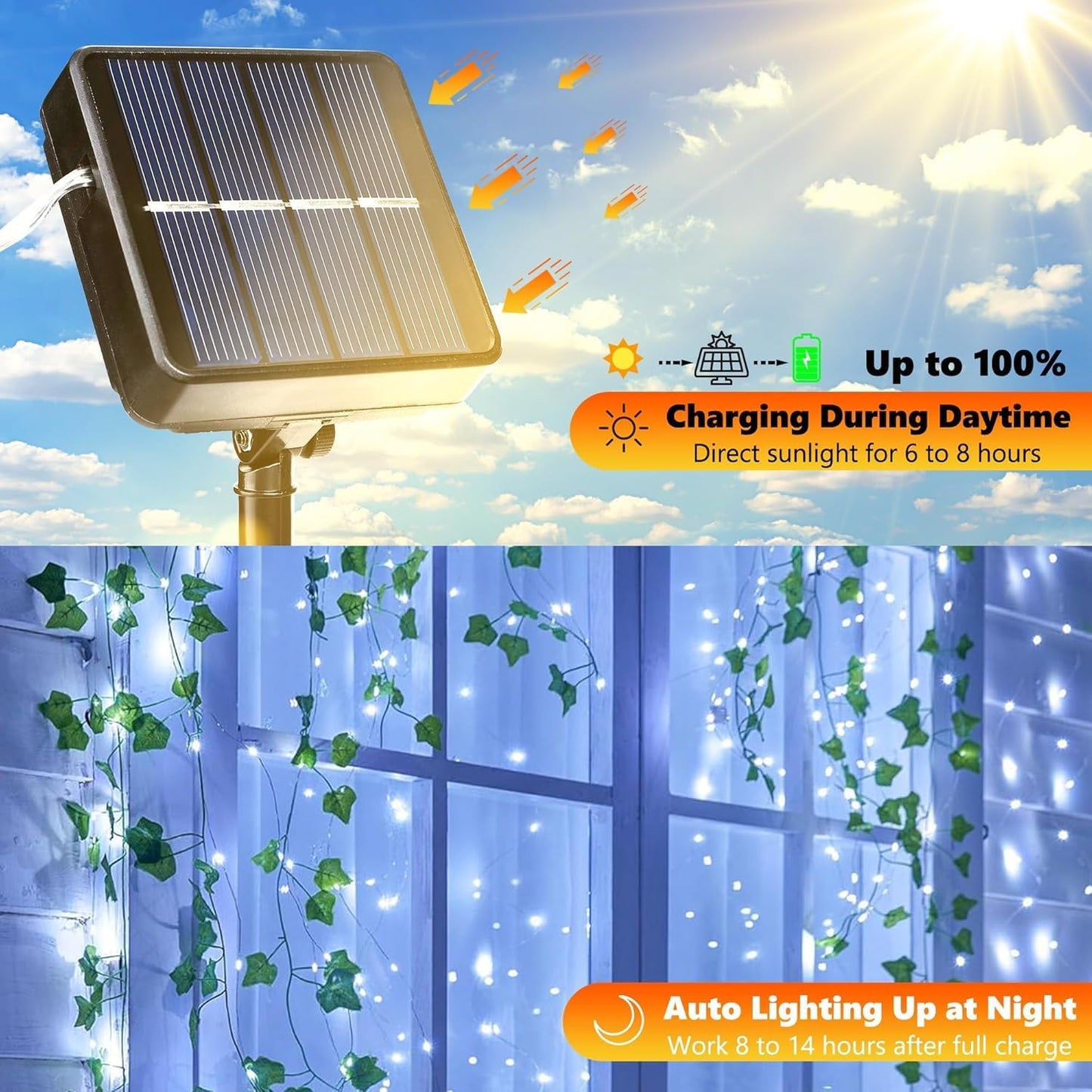 Lomotech Solar String Lights Outdoor - 2 Pack Total 66ft 200LED Solar Fairy Lights Waterproof 8 Modes Twinkle Lights for Outdoor, Patio, Garden, Yard, Party, Wedding, Tree Decoration (White)