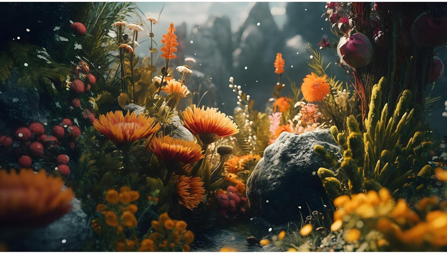 Foggy Stone Terrarium Background Green Seaweed Scenery Orange Floral Aquarium Background Durable Reptile Habitat Flower Background Mysterious Tank Backdrop Vinyl 72x24in
