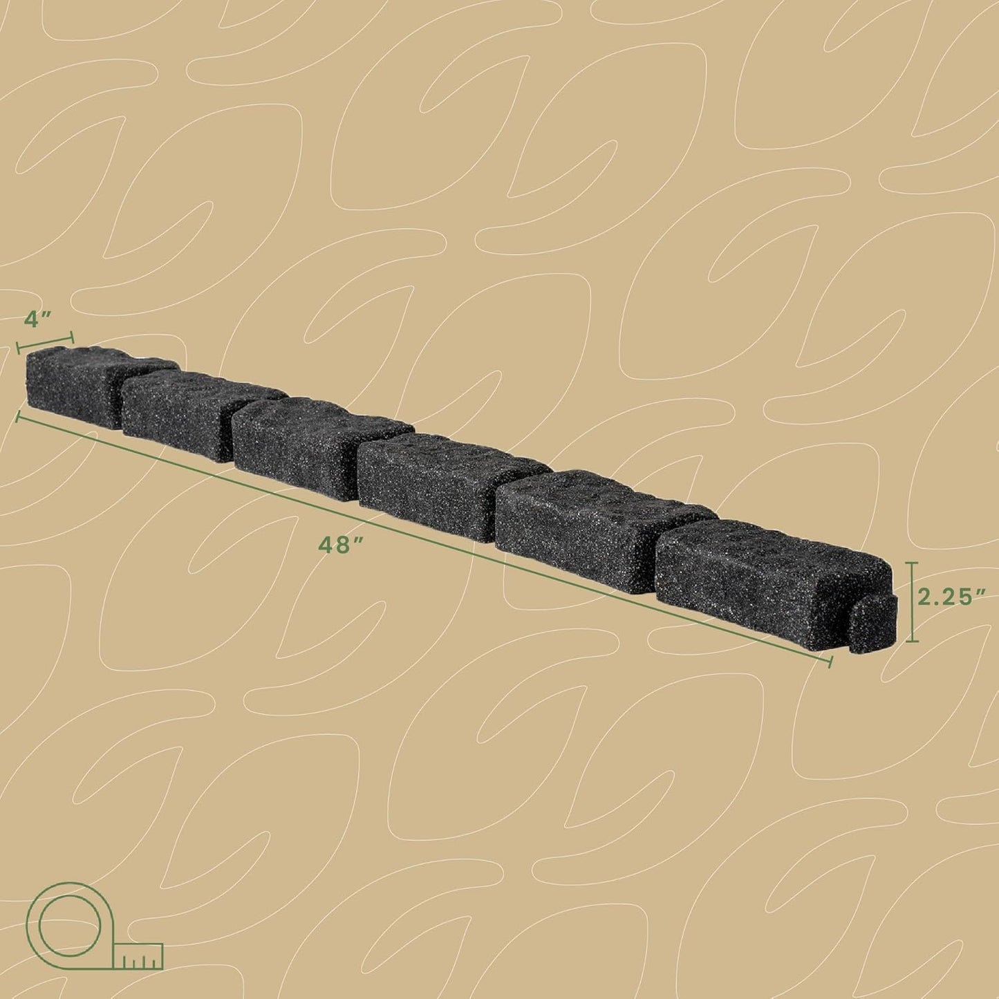 Beuta Landscape Edging | Garden Edging Border | Faux Stone Bricks for Lawn Edging, Flower beds, Pathways & Yard Edging– 1 Pack | Each Section Has 6 Bricks 48" L x 4" W x 2.25" H | 3 Spikes |Charcoal