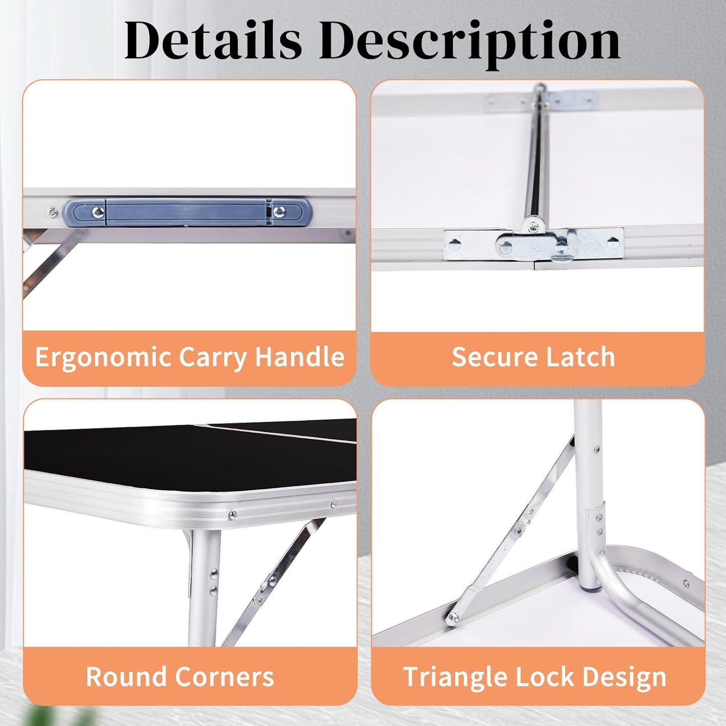 4.0 Ft Folding Portable Camping Table with Three Adjustable Heights, RV Tables for Inside a Camper, Outdoor, BBQ, Dining, Picnic, Cooking, Beach, Garden, Black