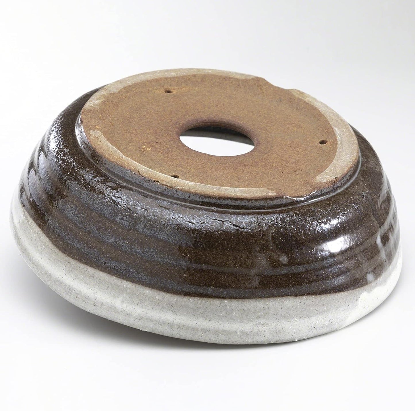 Wazakura Shigaraki Series Handmade White Stripe Glazed Ceramic Bonsai Pot with Drainage Hole, 8.2 (210 mm) Made in Japan, Garden Training Container, Flower Planter, Succulent Bowl - Big Size