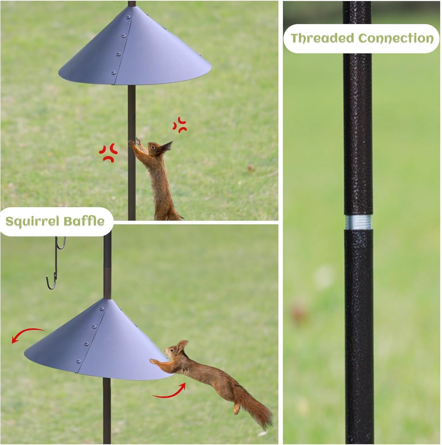 Bird Feeding Station Kit with Squirrel Baffle Bird Feeder Pole with Suet Cage Mesh Tray Fruit Hook Double W Hook for Attracting Wild Birds and Hanging Planter Hanger Lights