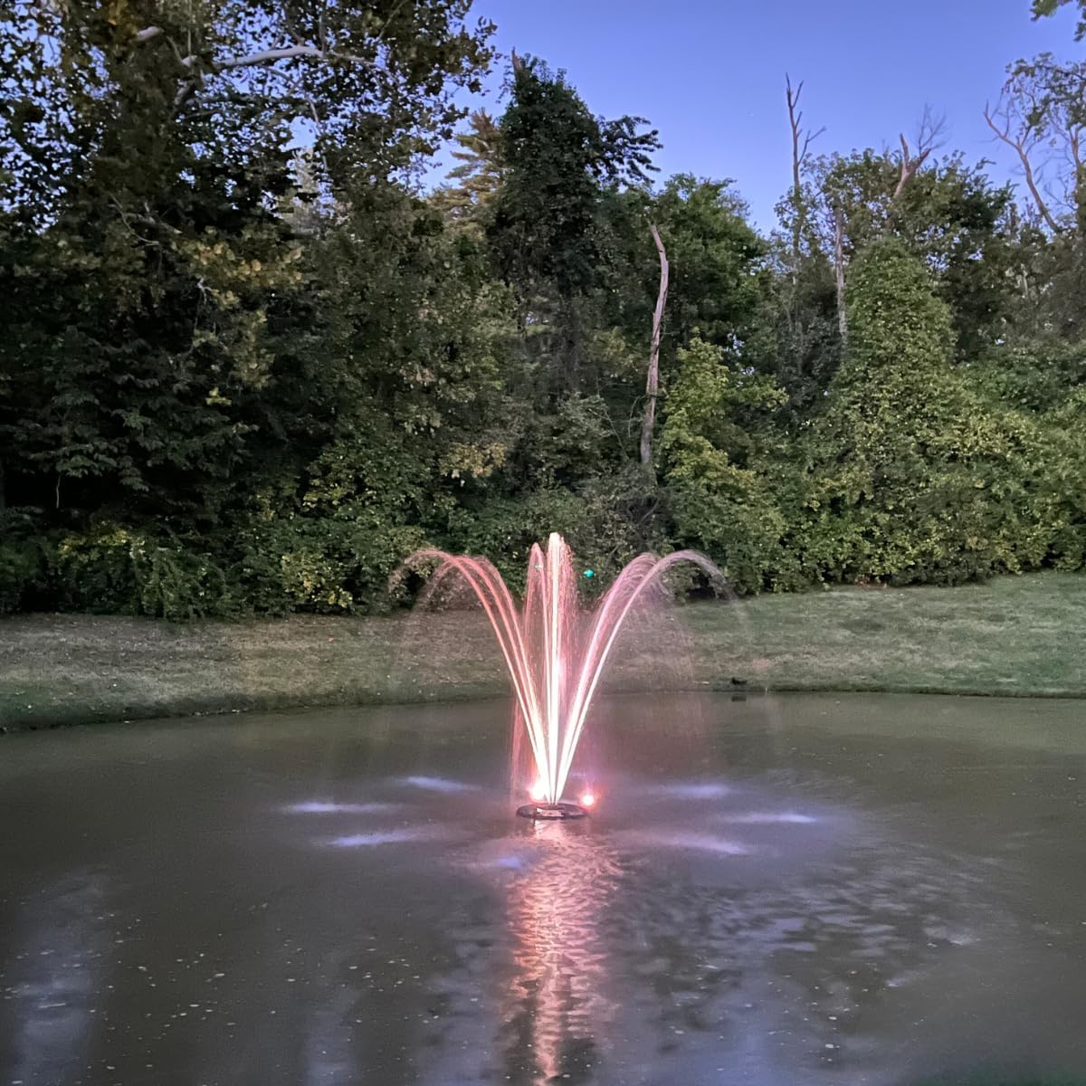 HALF OFF PONDS Floating Fountain – 1.2 HP Pond Aerator, 200' Cord – 10,000 GPH Water Pump – 11 Spray Patterns - Color-Changing LED Lights - for Large Ponds, Lakes & Water Gardens