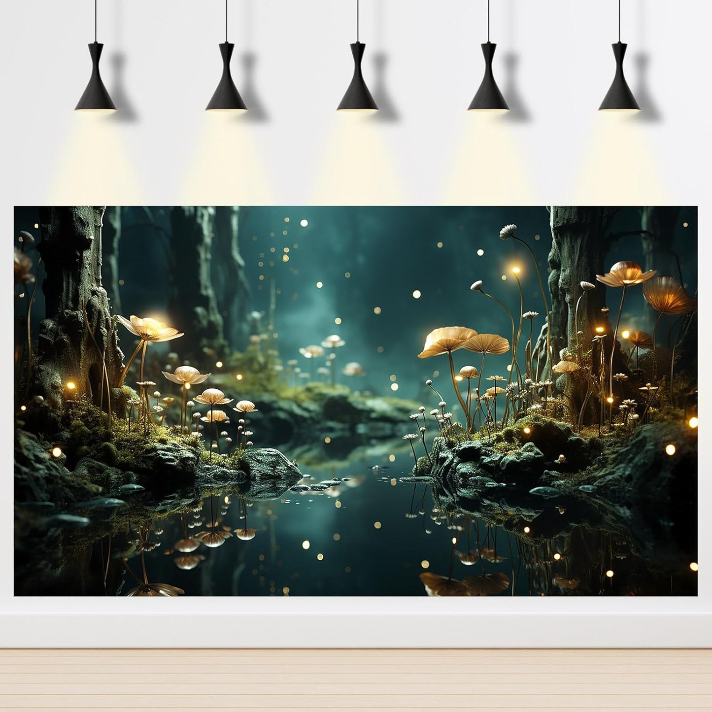 Fantasy Aquarium Background Rock Flowers Tranquil Water Scene Terrarium Backdrop Fantasy Lights Fish Tank Background Reptile Habitat Backdrop Aquarium Poster Wallpaper Decor Vinyl 24x16in