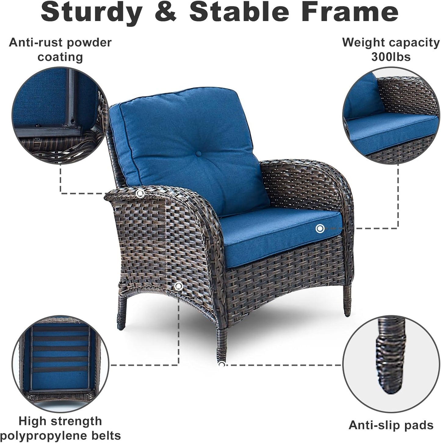 HUMMUH 7-Piece Outdoor Patio Furniture PE Wicker Patio Conversation Set,High Back Patio Couch with Ottomans Outdoor Rocking Chairs with Tables for Backyard,Porch,Deck