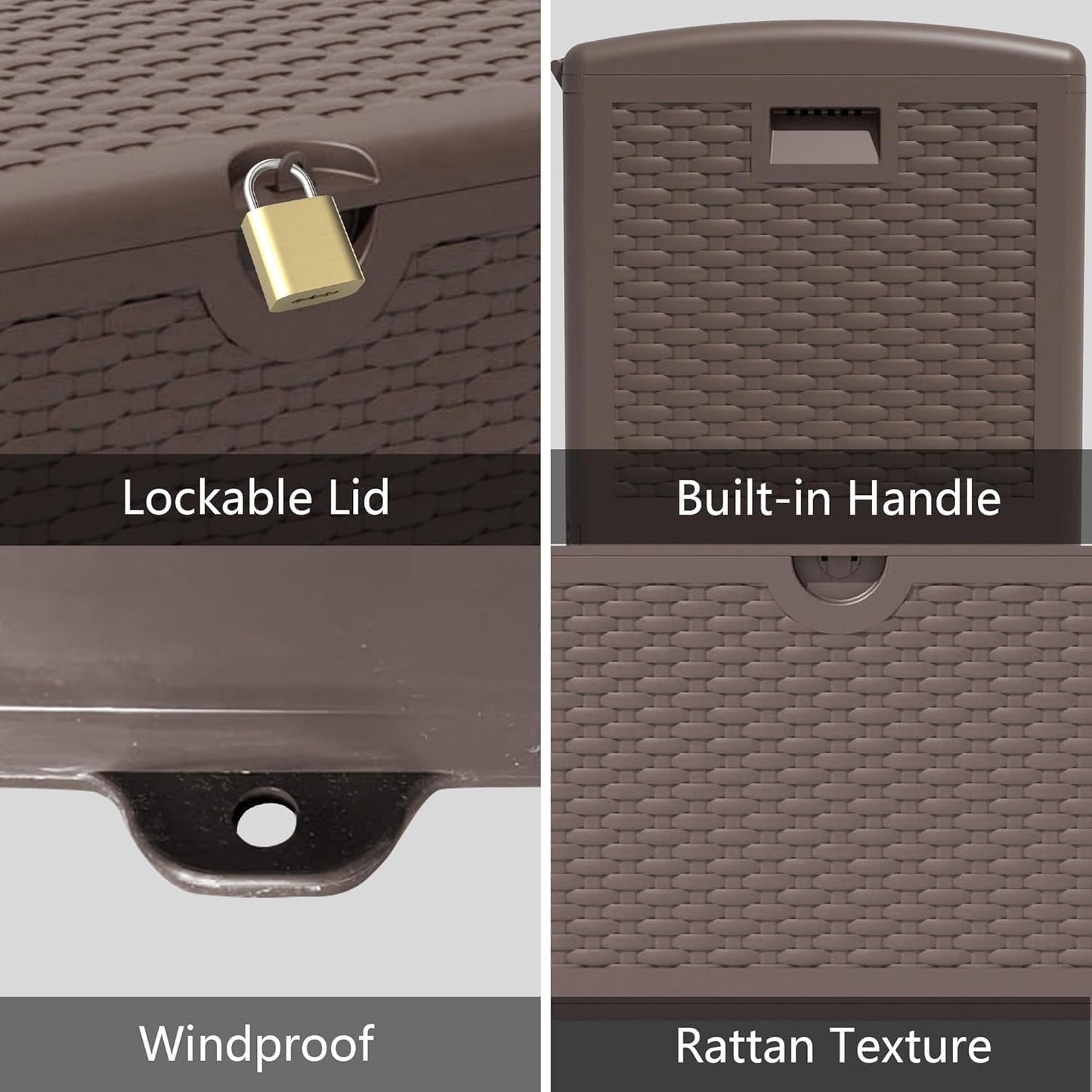 80 Gallon Pro Resin Deck Box, Waterproof Outdoor Storage Bin for Patio, Poolside, and Garden, Lockable & UV-Resistant,Brown