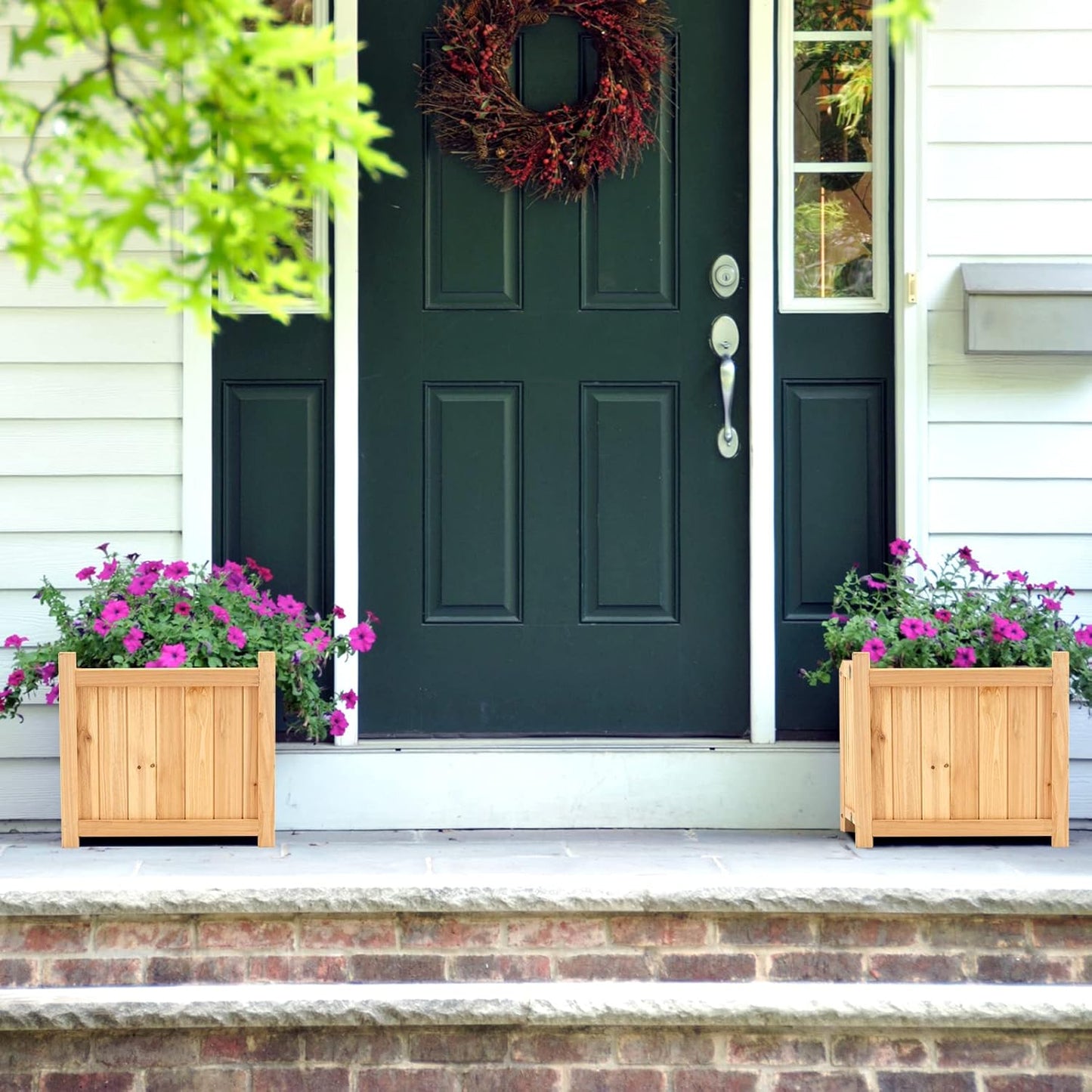 Giantex 15” Planter Raised Garden Bed - Wooden Planting Box, Outdoor Folding Square Planter w/Removable Bottom, Premium Drainage System for Herbs, Fruits, Flowers, Succulents, Simple Assembly