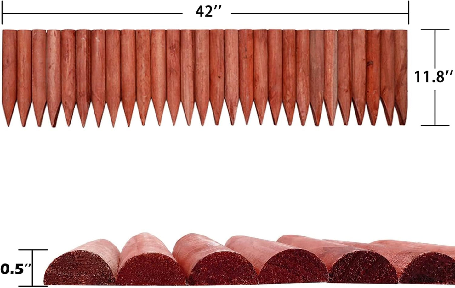 Worth Garden 3.5 Ft Wooden Short Fence Outdoor Landscape Edging Flexible Decorative Border - Tree Fence - Spring Garden & Yard Maintenance - 11.8'' H x 42'' L - (11.8'', Red) - K624A04