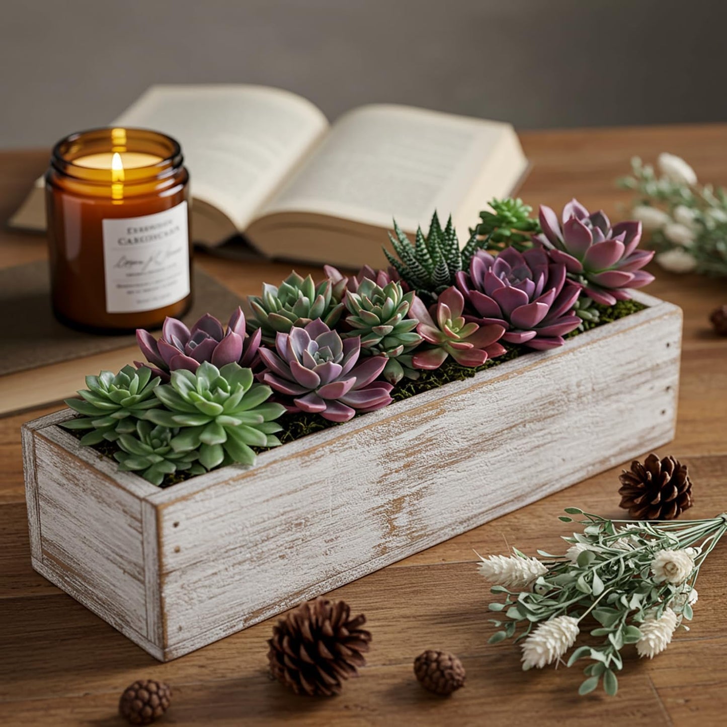 Dandat 4 Set Wood Boxes for Centerpieces 12x4 Inch Rectangle Wooden Planter Box Rustic Wooden Planters with Removable Plastic Liner Floral Foam Blocks for Home Wedding Garden Decor