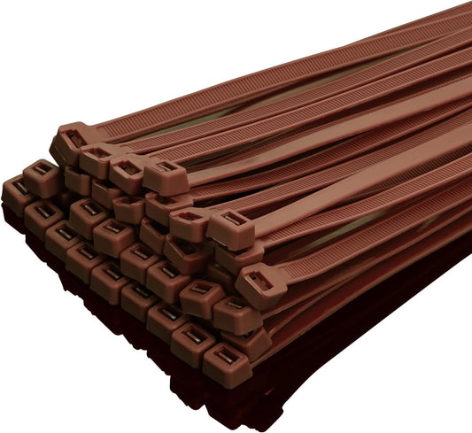 XINGO 12 Brown Zip Ties Heavy Duty 100 Pack, 120 LBS Tensile Strength, Premium Nylon Cable Wire Ties, Self-locking Plastic Ties for Indoor and Outdoor Use