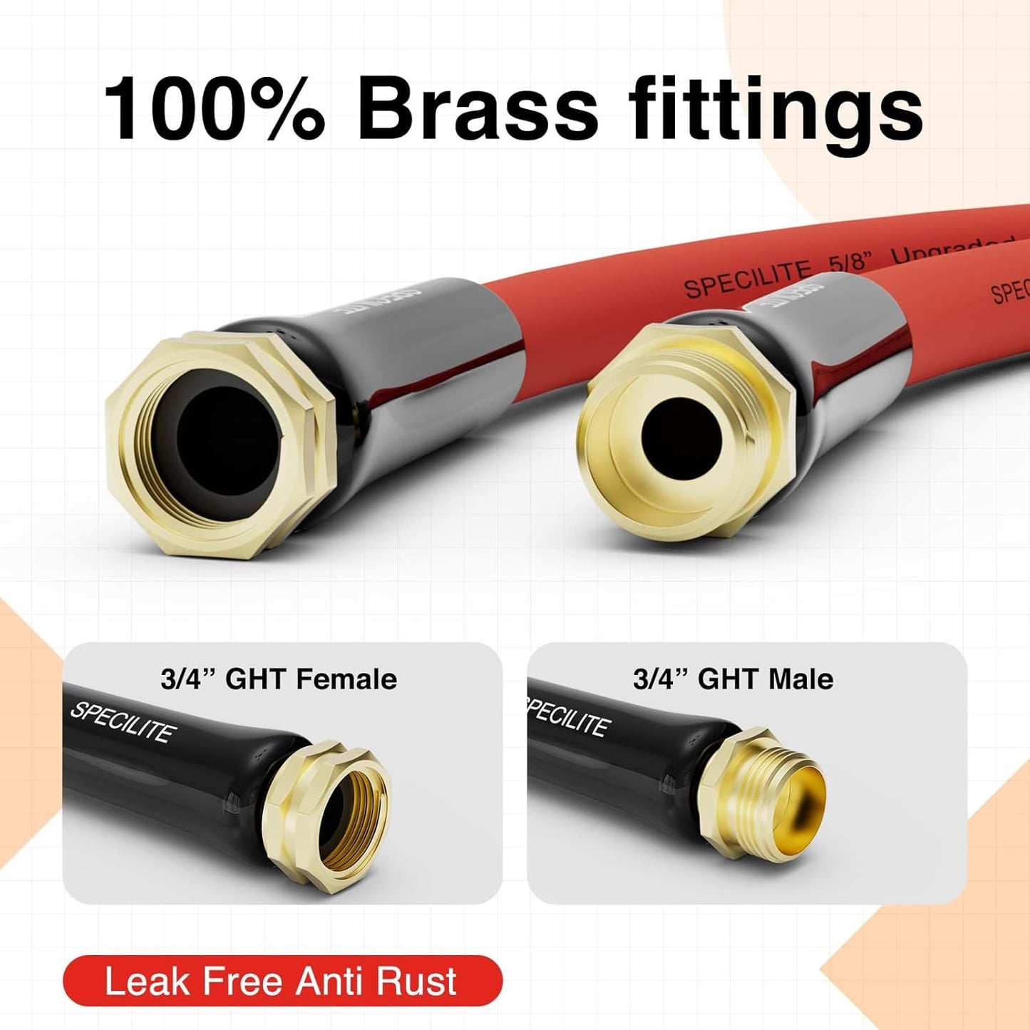 3/4" Hot/Cold Garden Water Hose 75 ft, -50℉-190℉,Flexible & Lightweight With 3/4" Brass Fittings for Yard, Outdoor, Farm, Red