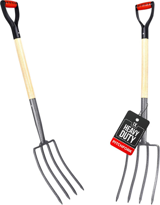 2WAYZ Pitchfork for Gardening - Heavy-Duty Broad Garden Fork - Stainless Border Digging Fork - Wood and Steel Pitch Fork- Durable, Rugged, Professional Quality Tool - 40.6 x 7.1 inch (Black and Red)