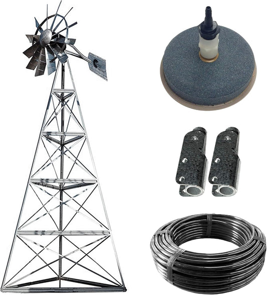 AWS0011 12-Foot Windmill Pond Aerator – Galvanized 3-Legged Aeration System – 4.5 CFM Output – BalCam Technology – Aerates Ponds Up to 1 Acre