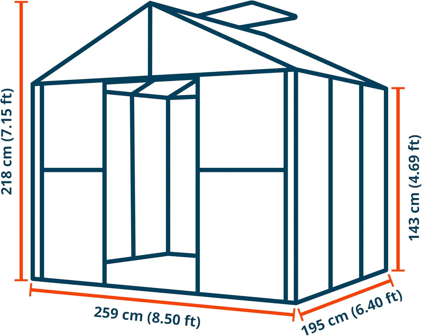Greenhouse Saphir 3 Aluminum Frame 8.5 x 6.4 ft with Approx. 6 mm Polycarbonate Panels