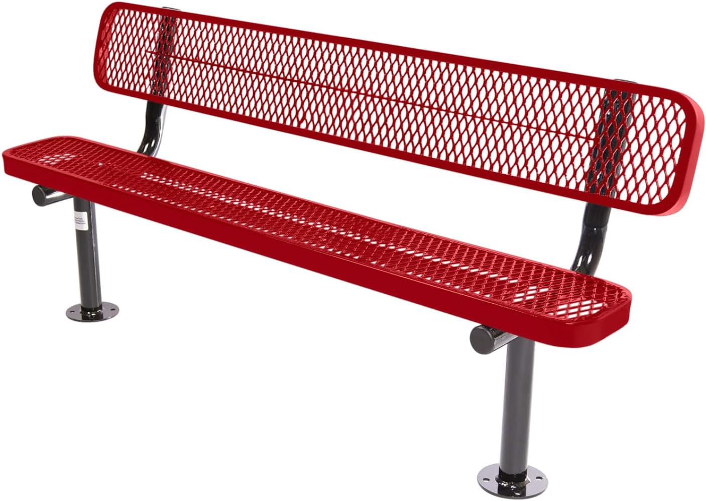 Coated Outdoor Furniture Heavy-Duty Outdoor Bench Thermoplastic Coated, Expanded Metal, Commercial-Grade Seating, Made in America (Surface with Back, 6 Ft, Textured Red)