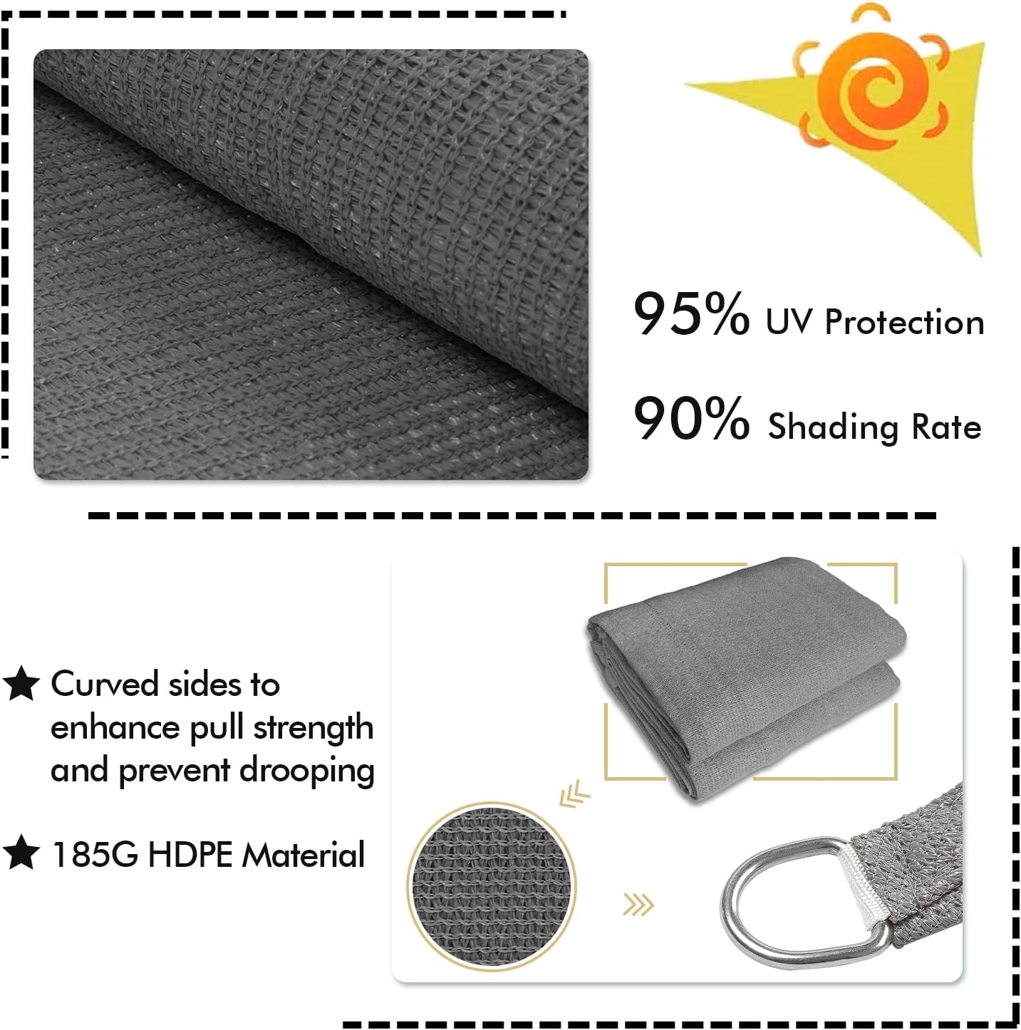 KANAGAWA 18'X20' Dark Gray Custom Size Sun Shade Sail Rectangle UV Block Canopy Cover for Patio Backyard Lawn Garden Outdoor (Customized Available)