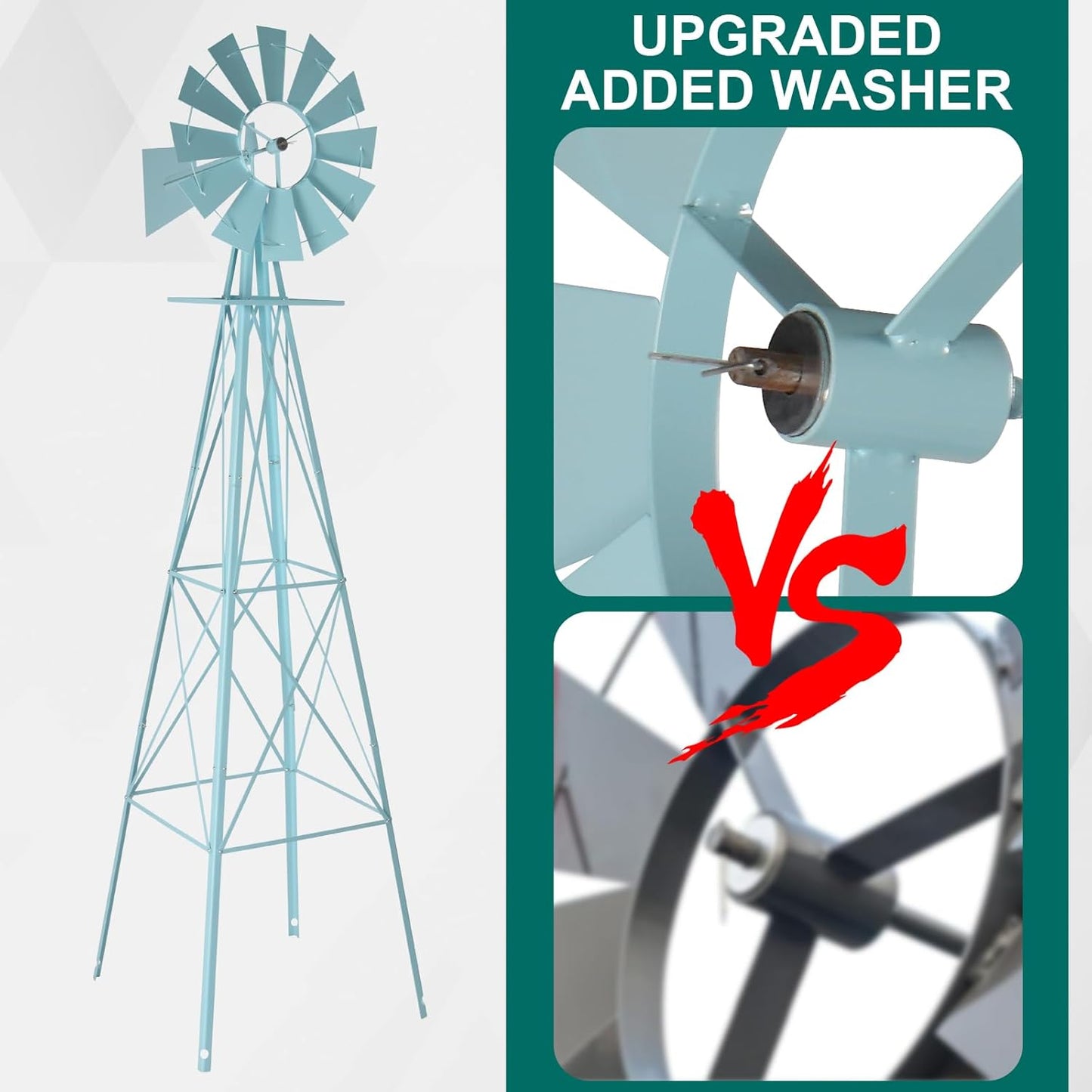 8FT Garden Windmill, Heavy Duty Metal Weather Vane, Yard Ornamental Wind Spinner, Wind Mill Decoration for Backyard Weather Resistant (Light Blue, 8ft)