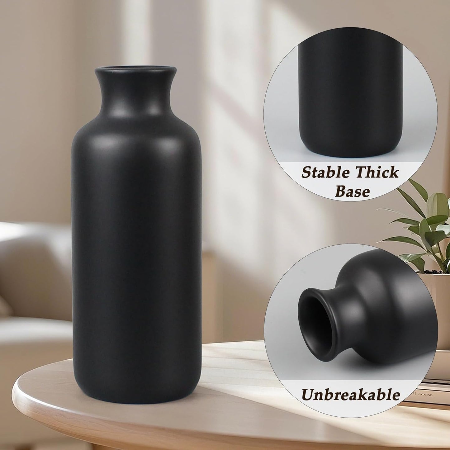 Resin 3 Piece Vase Set, Farmhouse Decor, Home Decorative Vase, Vases for Your Kitchen, Bedroom, Office, Living Room, Bathroom, & Shelf Centerpiece Table Decorations, Black