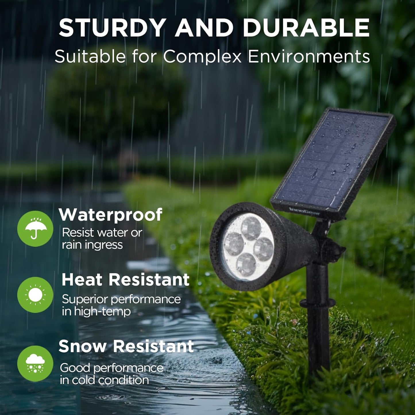InnoGear Solar Lights Outdoor Waterproof Solar Garden Light for Outside Yard Landscape Lighting Pathway Spot Lights Spotlight Wall Light Auto On/Off, Pack of 2 (Warm White)