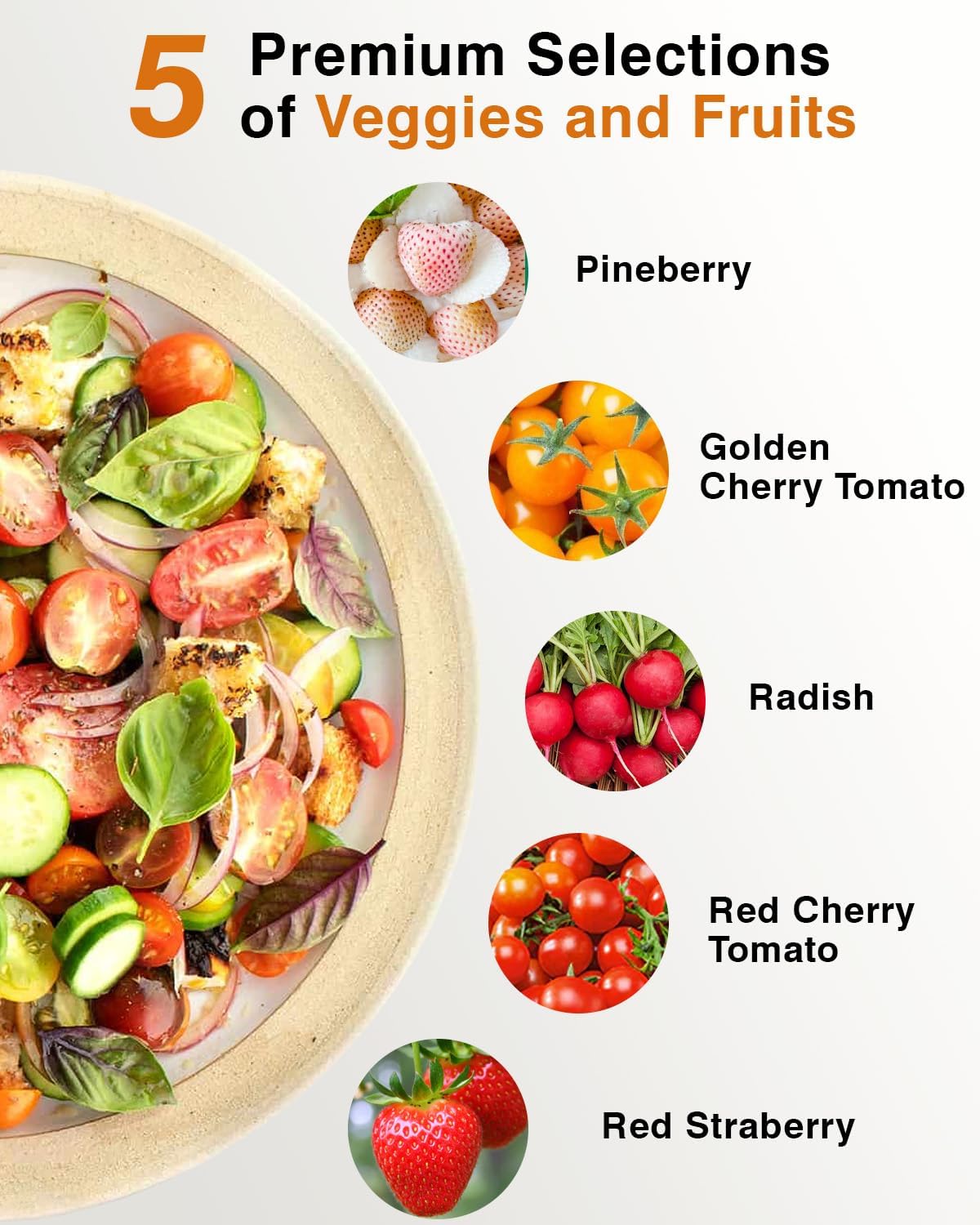 Red Strawberry and Pineberry Seed Pod Kit for AeroGarden, idoo, Ahopegarden with Red Strawberry, Radish, Pineberry, Red Heirloom/Golden Harvest Cherry Tomato - Compatible with All Hydroponics (7-Pod)