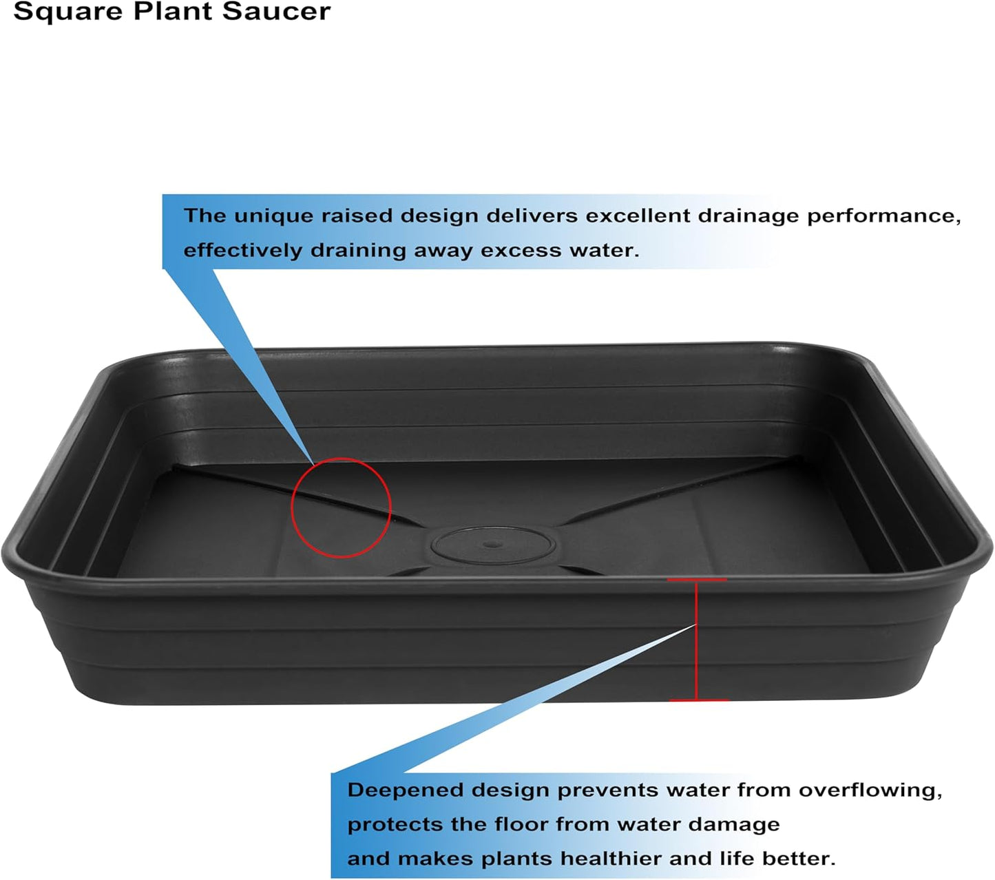 4 Pack Square Plant Saucer Tray 16 inch, Heavy Duty Plastic Plant Saucers for Indoors Outdoor, Flower Plant Drip Trays for Pots, Square Seed Starting Tray, Seedling Growing Trays
