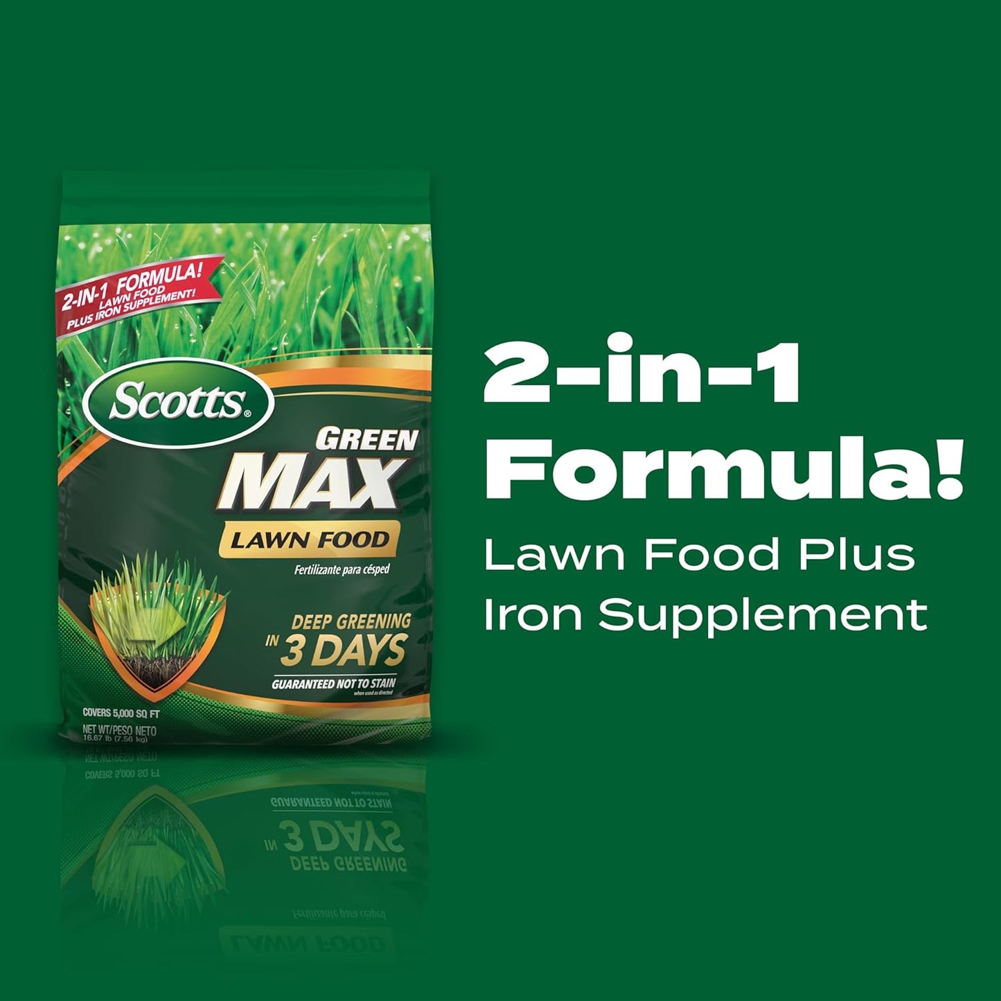 Scotts Green Max Lawn Food, Lawn Fertilizer Plus Iron Supplement for Greener Grass, 10,000 sq. ft., 33.33 lbs.