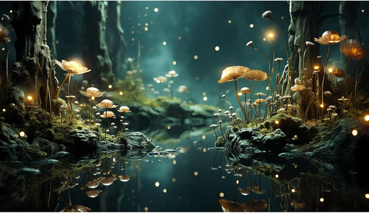 Fantasy Aquarium Background Rock Flowers Tranquil Water Scene Terrarium Backdrop Fantasy Lights Fish Tank Background Reptile Habitat Backdrop Aquarium Poster Wallpaper Decor Vinyl 48x20in