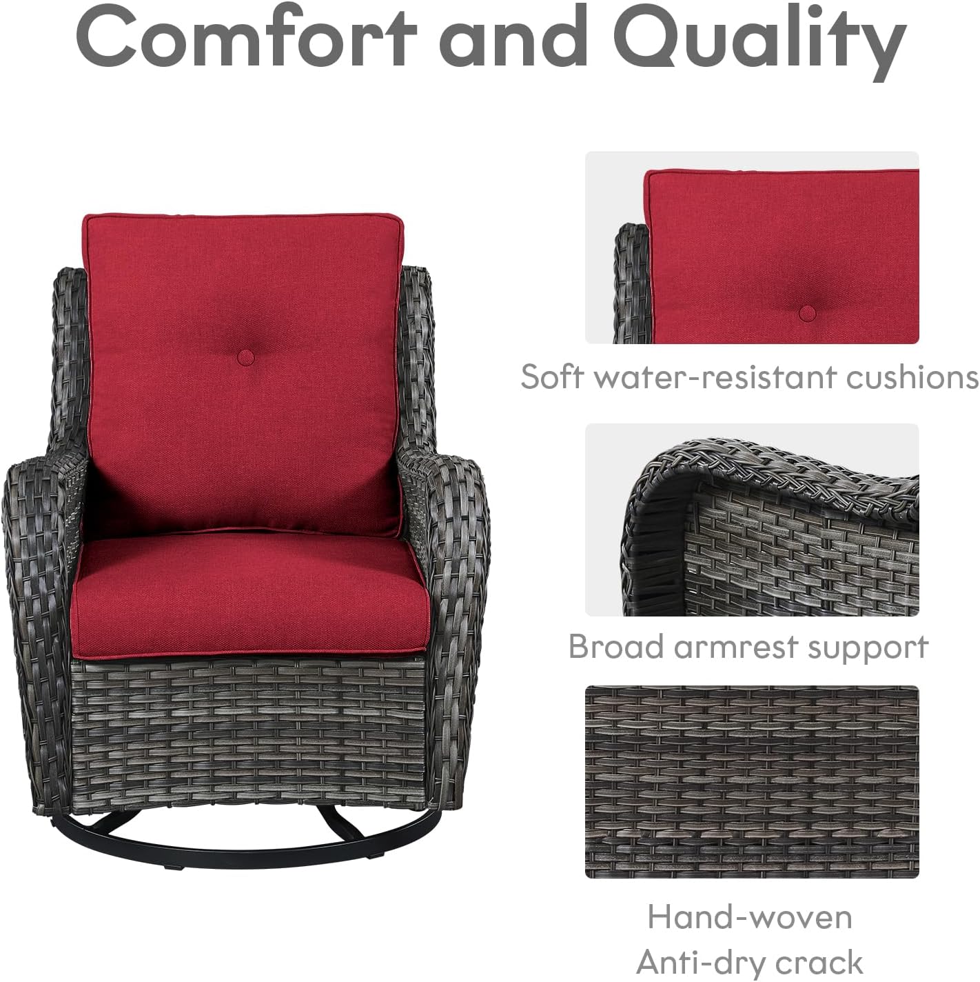 4 Pieces Patio Furniture Sets, Wicker Patio Swivel Glider Chair with Ottomans, Outdoor Furniture Set for Outside Porch, Deck, Balcony, Garden