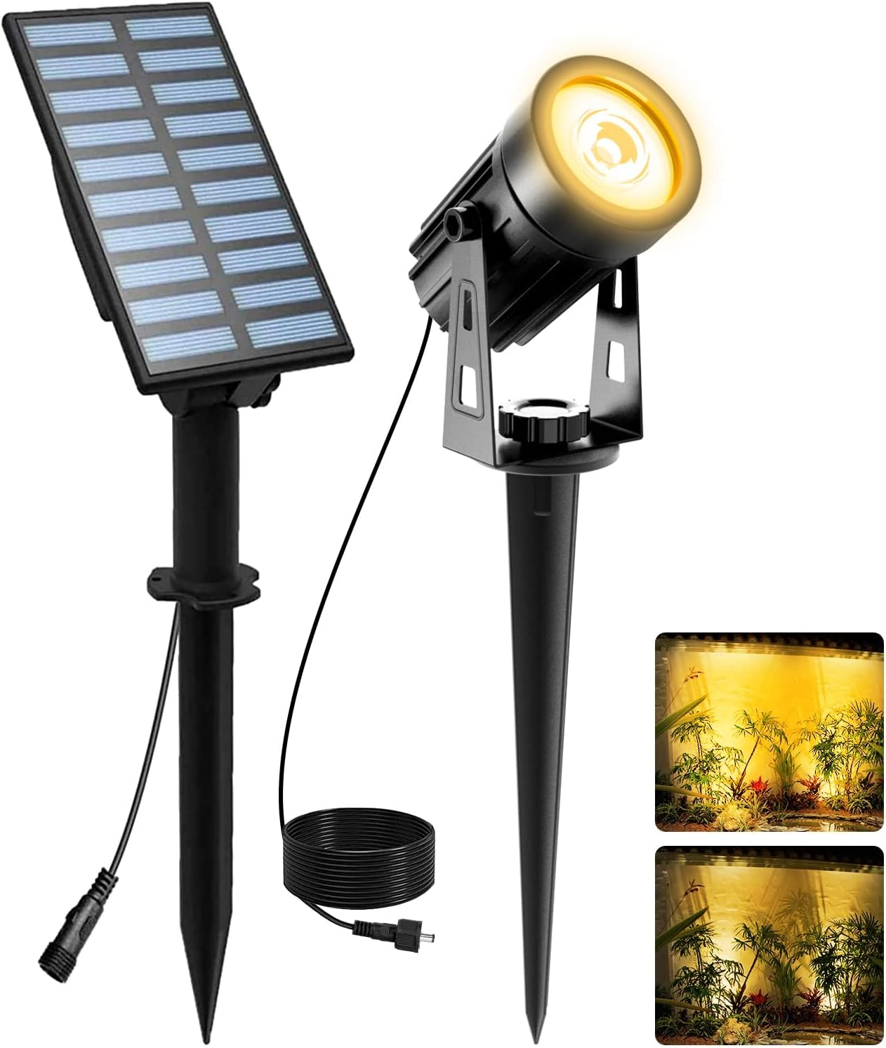 T-SUNUS Halloween Solar Landscape Spotlights, Garden Spot Light IP65 Waterproof 9.8ft Cable, 2000mAh Separated Panel, Auto On/Off for Christmas Tree Flag Driveway Pathway Pool Area Warm White 3000K