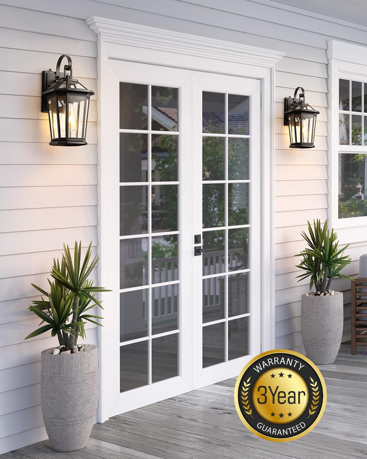 VIANIS Dusk to Dawn Outdoor Wall Lighting, Exterior Light Fixture Wall Mount for House Front Porch Light, Black Anti-Rust Aluminium Modern Outside Coach Lantern with Tempered Glass Shade for Garage
