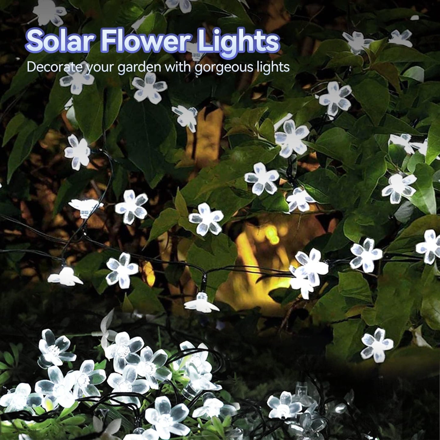ITICdecor Outdoor Solar Flower String Lights Waterproof 50 LED Fairy Light Decorations for Christmas Tree Garden Patio Fence Yard Spring (Cool White)