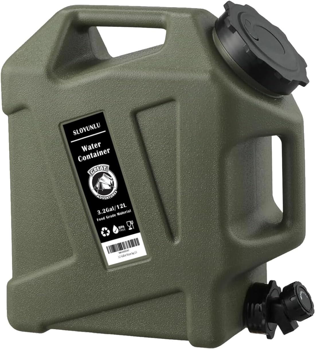 3.2 Gallon Water Jug with Spigot, BPA Free Leak-Proof Camping Water Container, Portable Emergency Water Storage for Outdoor Hiking, Camping, Home Use, Camping Essentials