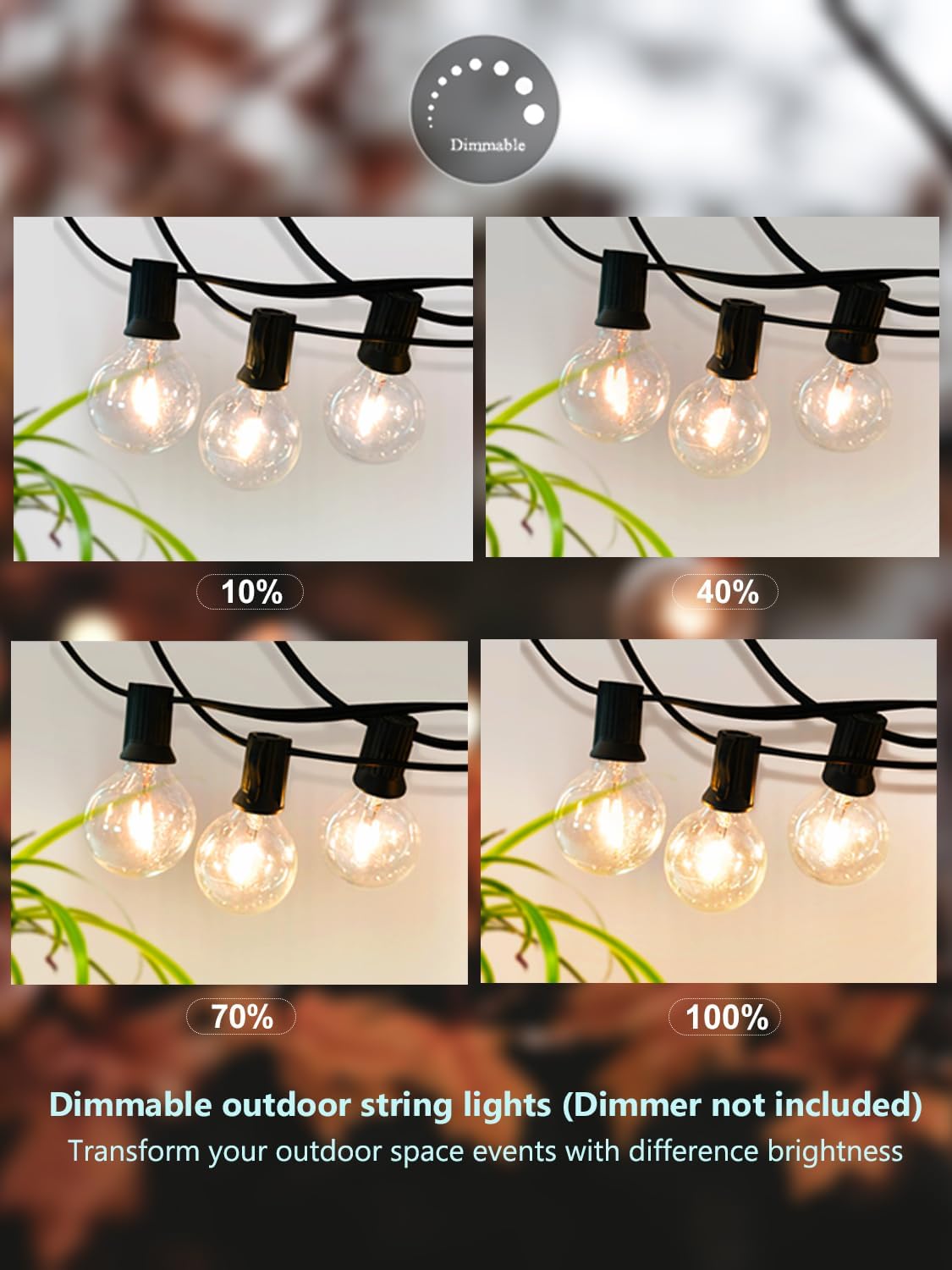 DAMAING Outdoor String Lights 400FT Patio Lights with 208 shatterproof G40 dimmable Globe LED Bulb, Waterproof connectable Outdoor Lighting for Backyard Porch Balcony gazobo, 4-Pack 100FT,Black