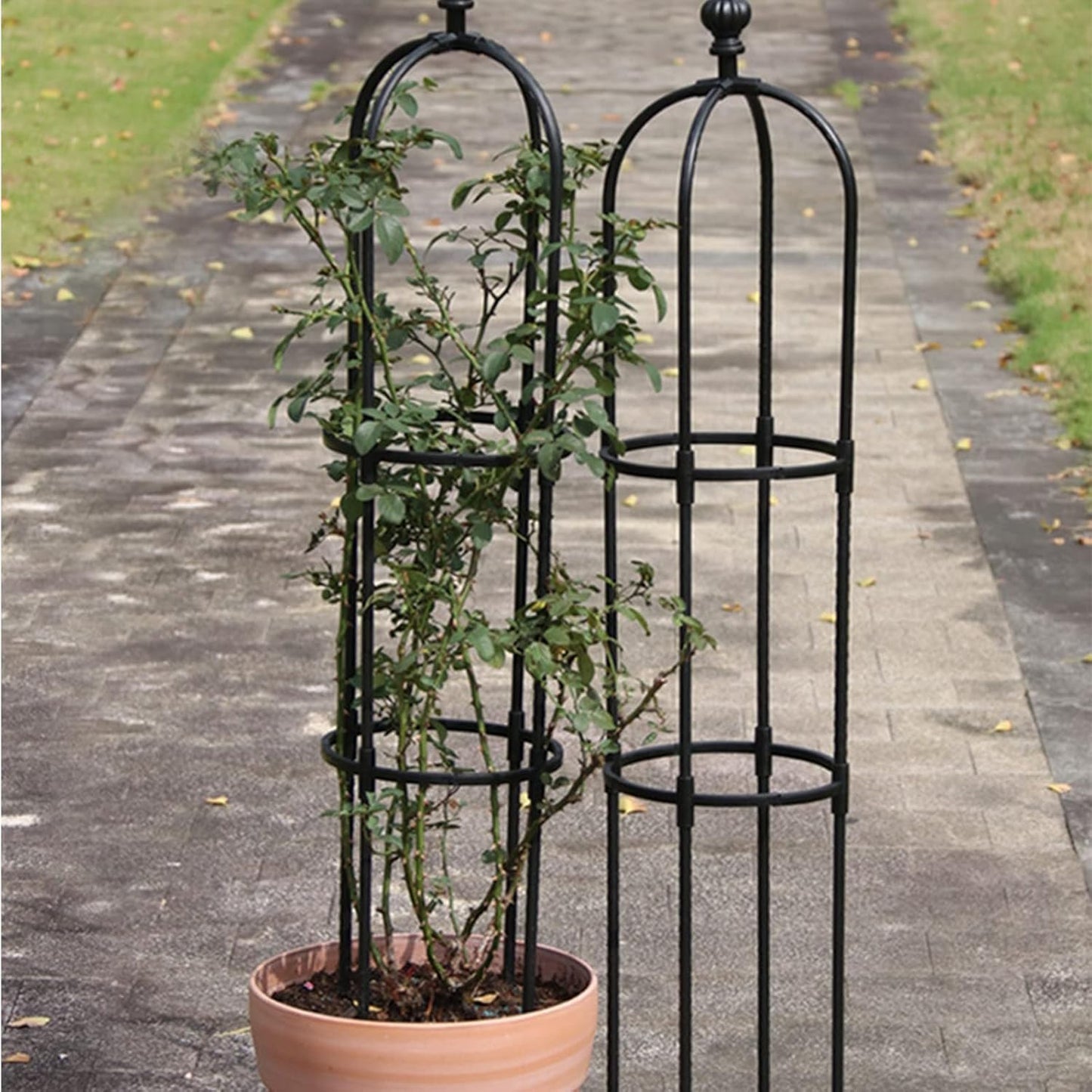 Tower Obelisk Garden Trellis, Metal Obelisk Plant Support Gardening Climbing Frame for Outdoor Indoor Climbing Plants, Black (Black, 1.5m / 4.9ft)