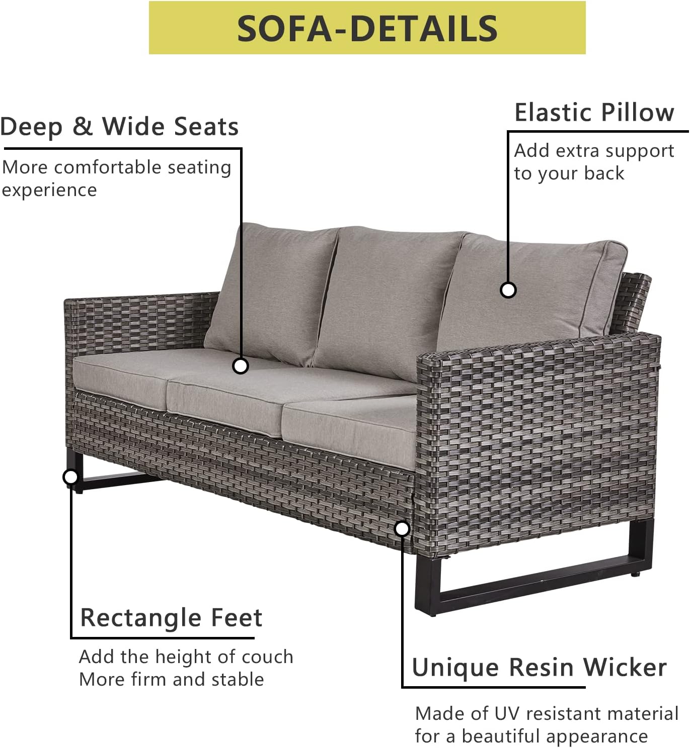 HUMMUH 7 Piece Patio Furniture Set with Fire Pit Table 41in 55,000 BTU,Wicker Outdoor Conversation Sets - Outdoor Chairs Set of 2 Patio Sofa for Porch,Garden,Backyard