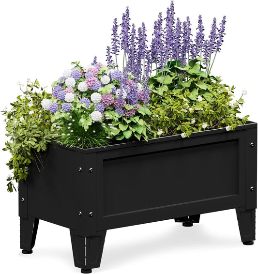 Raised Garden Bed with Low Profile Design Metal Planter Box for Growing Fresh Herbs Vegetables Flowers Succulents&Other Plants for Outdoor Backyard Patio Deck Balcony Black