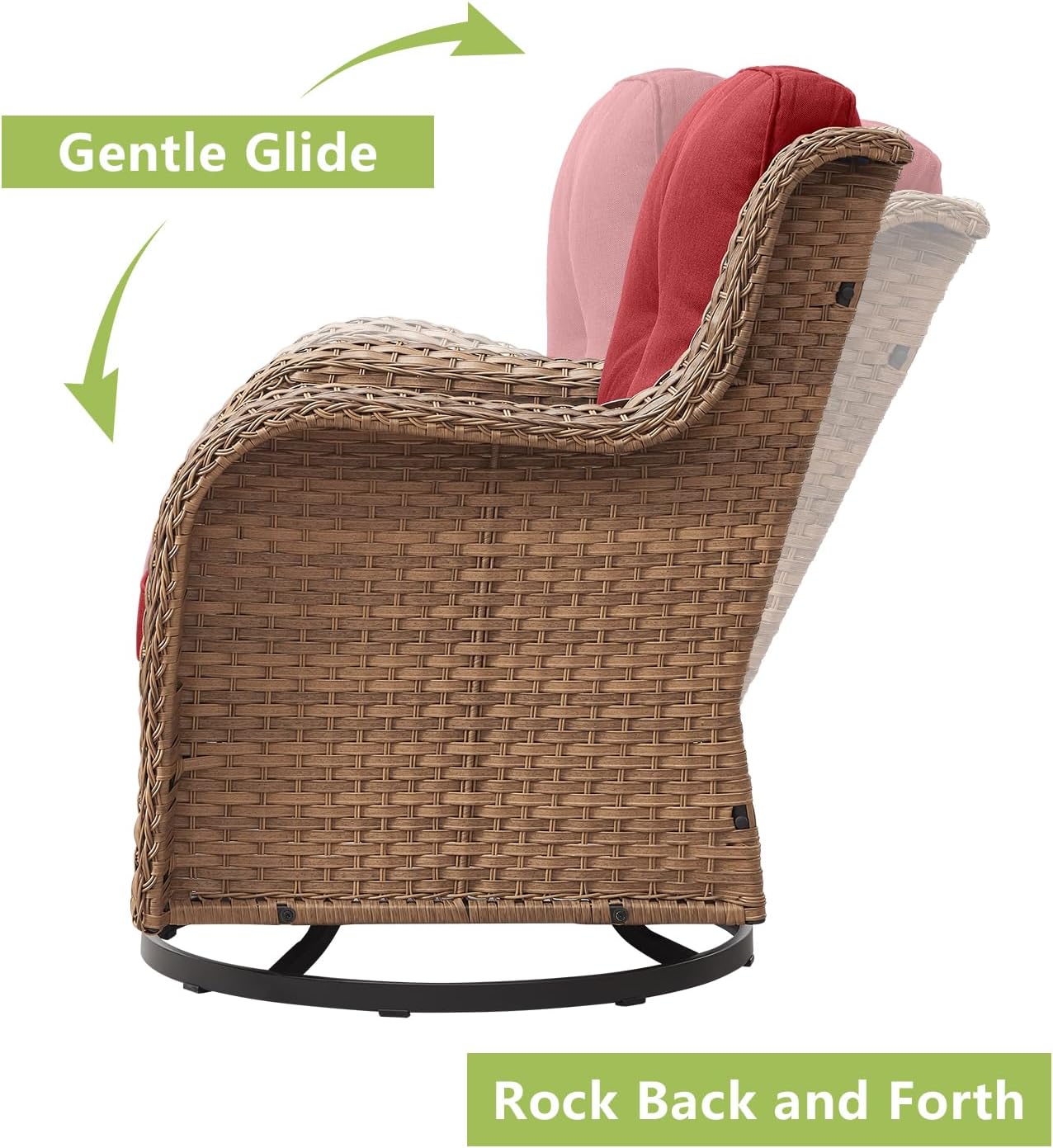 Outdoor Wicker Patio Furniture Set - 6 Piece Rattan Patio Conversation Set with 2 Rocking Swivel Chairs,2 Ottomans,1 Sofa and 1 Side Table for Porch Deck Backyard Garden(Yellow/Red)