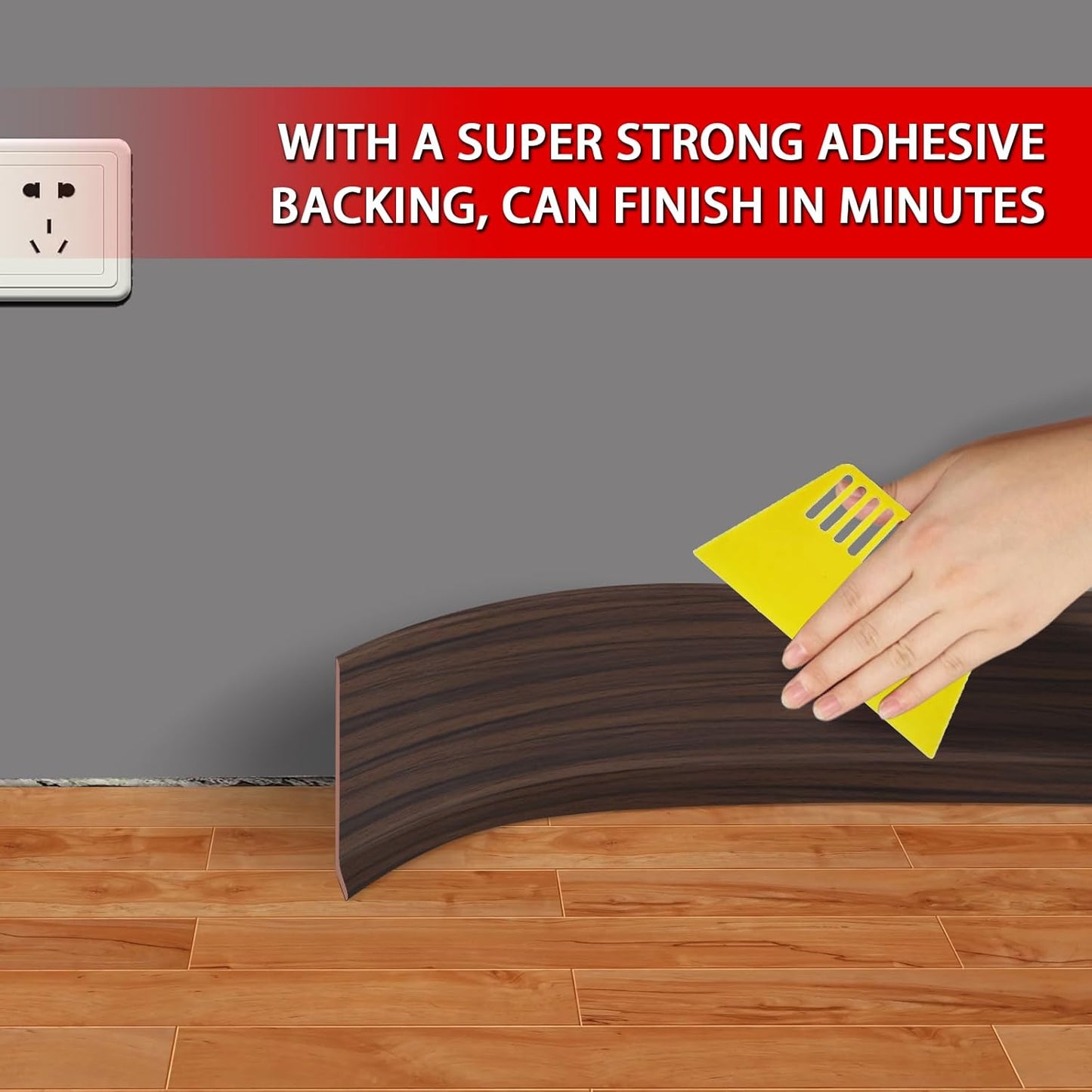 Vinyl Wall Base Baseboard Molding Trim 4" Flexible Self Adhesive Rubber Wall Base Moulding Trim Peel and Stick Design, 4 Inch x 40 Feet, Brown Wood Grain