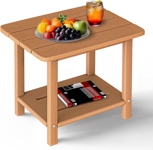 Adirondack Square Side Table - 18.4" Large Panel HDPE Outdoor End Table - Weatherproof, Rustproof & Low Maintenance for Patio, Lawn, Pool, Indoor Use (Teak)