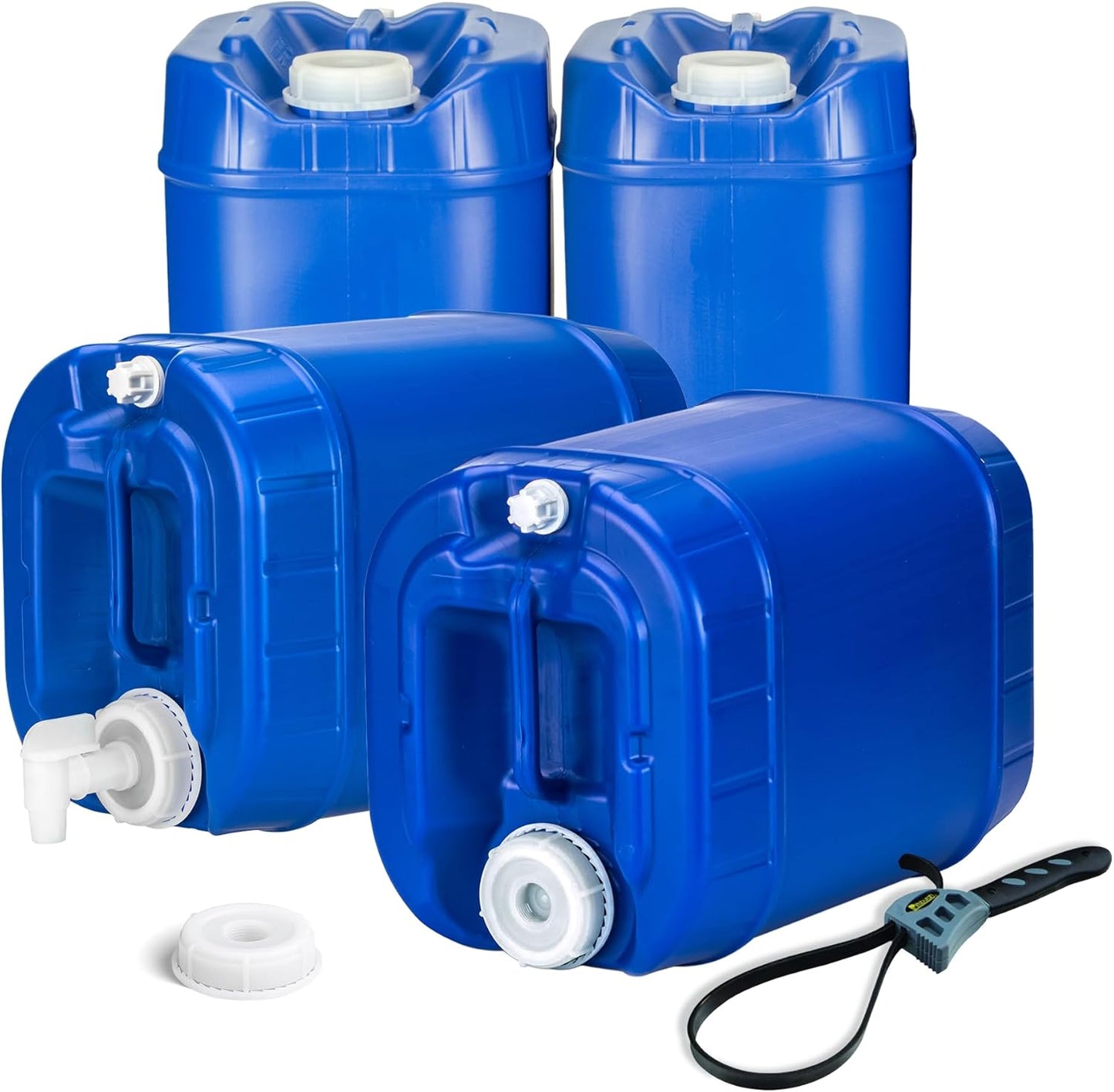 Legacy Food Storage Emergency Water Storage Containers, Long Term 5 Gallon Water Tank - 4 Stackable Food Grade Tanks Included, for Camping, Prepping, Survival - 20 Gallon Total Capacity